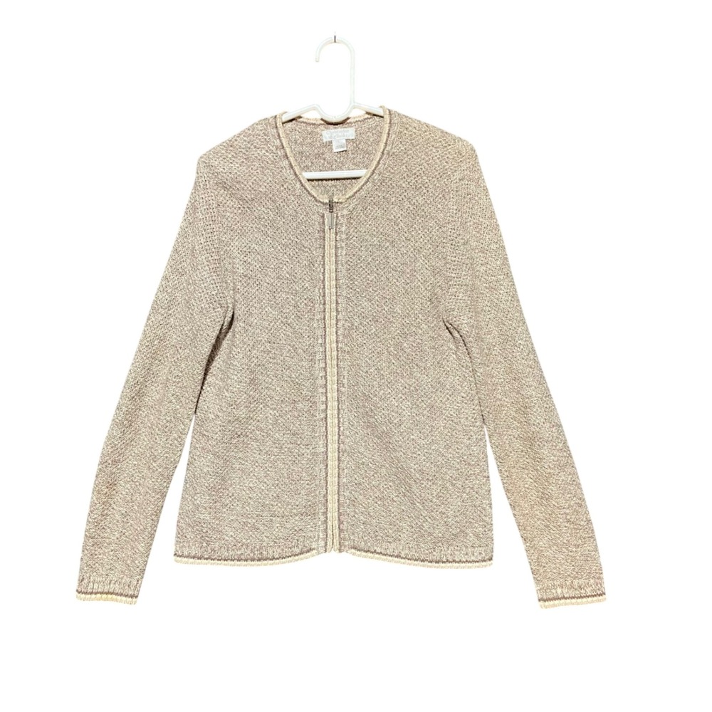 Christopher & Banks Women's L Knit Zip Front Cardigan Sweater Beige Ramie‎ Blend